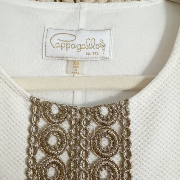 Pappagallo White Textured Knit Tank Dress with Gold Detail and Lace Trim Size XS - Picture 4 of 5